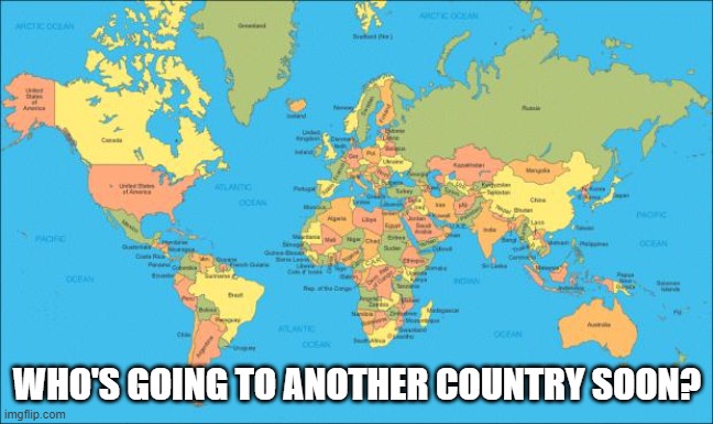 comment in the chat | WHO'S GOING TO ANOTHER COUNTRY SOON? | image tagged in world map | made w/ Imgflip meme maker