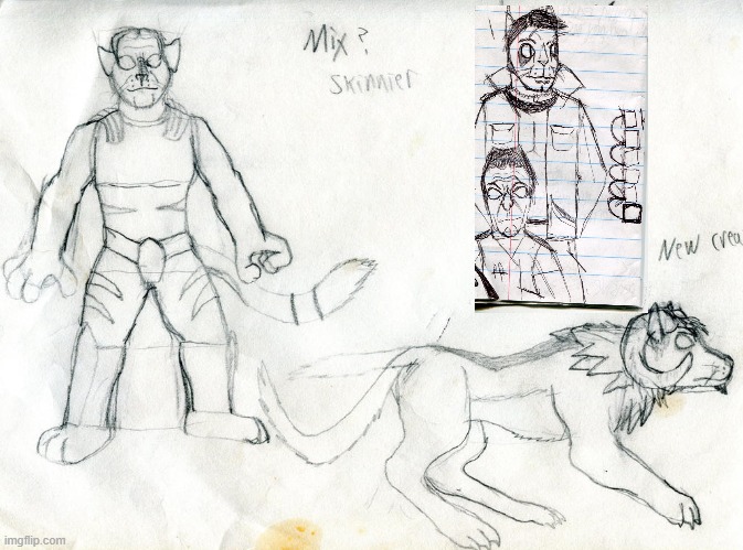 Anthro Cat men, Ram Wolf -the big pic is late High School, not sure about the smaller one. | image tagged in furry,anthro,original character,cats,hybrid | made w/ Imgflip meme maker