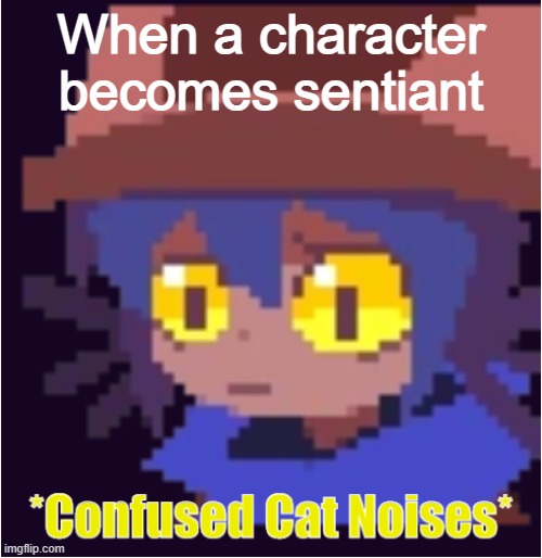 uhhhhh | When a character becomes sentiant | image tagged in confused cat noises | made w/ Imgflip meme maker