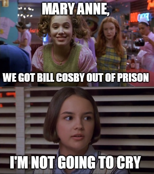 Cokie Talks to Mary Anne | MARY ANNE, WE GOT BILL COSBY OUT OF PRISON; I'M NOT GOING TO CRY | image tagged in cokie talks to mary anne,memes,bill cosby | made w/ Imgflip meme maker