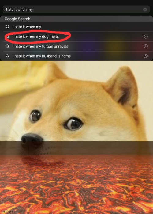 Why? | image tagged in memes,doge,lava,melting,excuse me what the heck | made w/ Imgflip meme maker