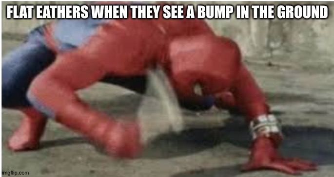 Spider-Man Hitting Floor | FLAT EATHERS WHEN THEY SEE A BUMP IN THE GROUND | image tagged in spider-man hitting floor | made w/ Imgflip meme maker