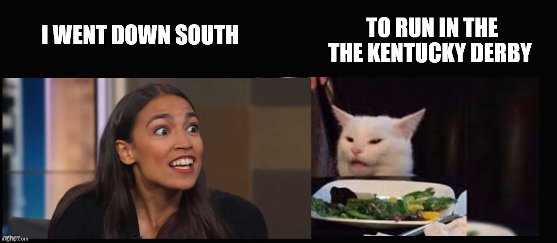 Smudge and AOC | TO RUN IN THE THE KENTUCKY DERBY; I WENT DOWN SOUTH | image tagged in smudge and aoc | made w/ Imgflip meme maker