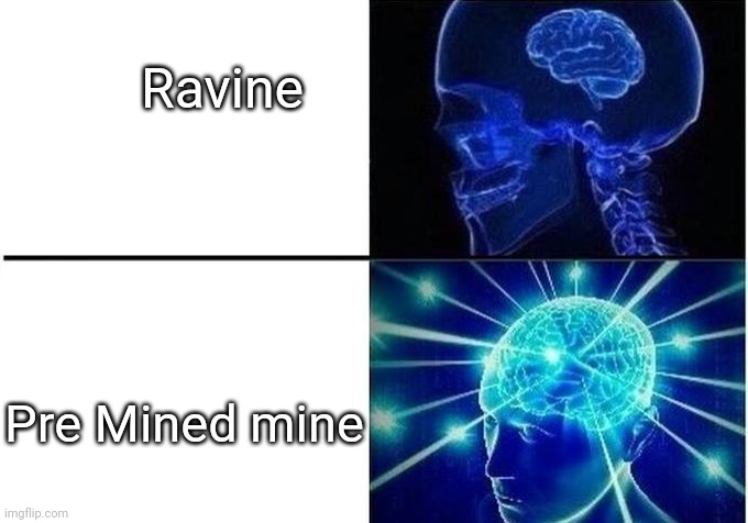 Big brain | Ravine; Pre Mined mine | image tagged in minecraft,memes,expanding brain | made w/ Imgflip meme maker