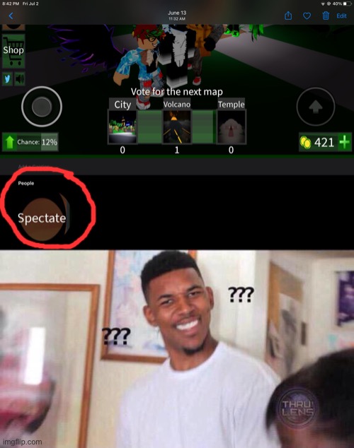 The spectate button on roblox dino hunter is a person? | image tagged in roblox,roblox dino hunter,spectate button,confusion,how is it a person,person | made w/ Imgflip meme maker