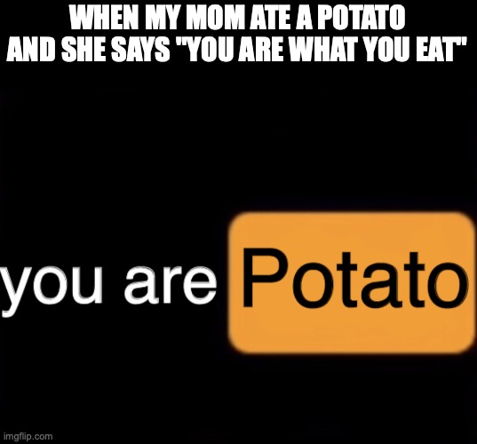 You are potato | WHEN MY MOM ATE A POTATO AND SHE SAYS "YOU ARE WHAT YOU EAT" | image tagged in potato | made w/ Imgflip meme maker