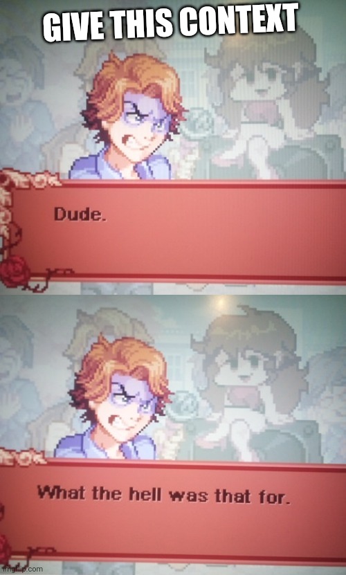 Dude. What the hell. | GIVE THIS CONTEXT | image tagged in dude what the hell | made w/ Imgflip meme maker