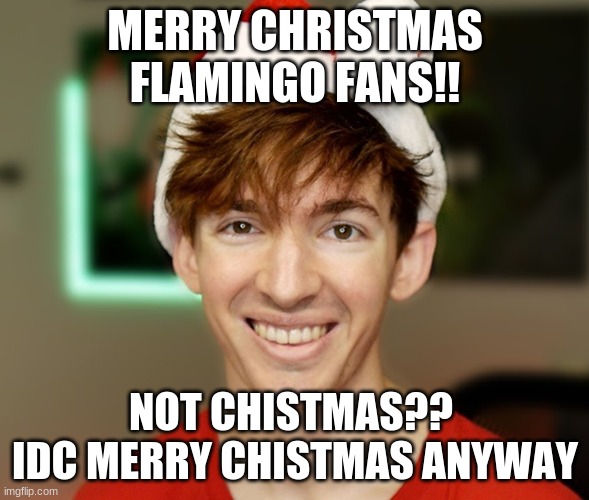 if u read this in december it make more sense | MERRY CHRISTMAS FLAMINGO FANS!! NOT CHISTMAS??  IDC MERRY CHISTMAS ANYWAY | image tagged in flamingo | made w/ Imgflip meme maker