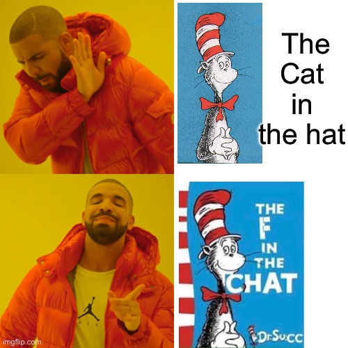 The internet be like | The Cat in the hat | image tagged in memes,drake hotline bling | made w/ Imgflip meme maker