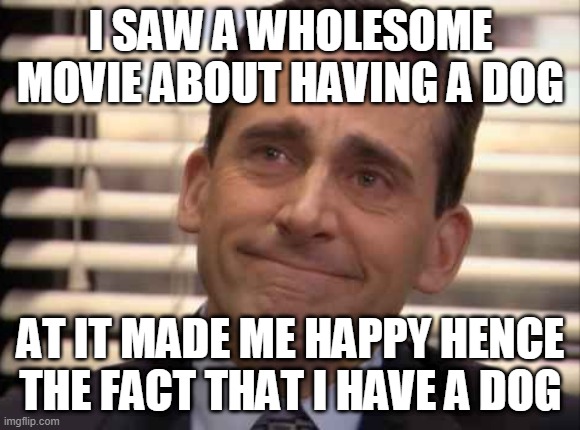 I cried of happiness | I SAW A WHOLESOME MOVIE ABOUT HAVING A DOG; AT IT MADE ME HAPPY HENCE THE FACT THAT I HAVE A DOG | image tagged in wholesome,dogs | made w/ Imgflip meme maker