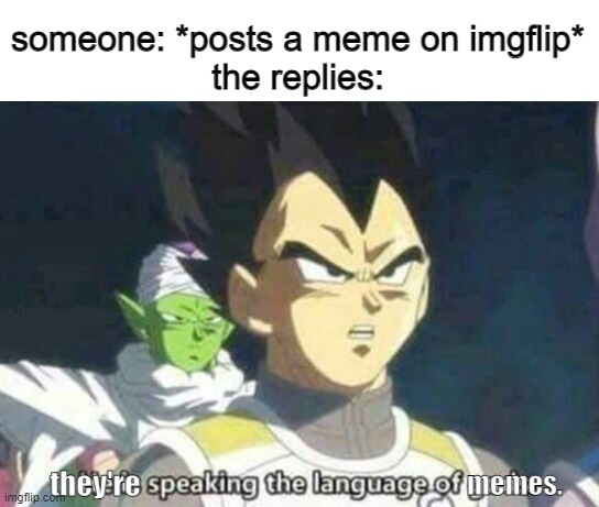 they really do speak in memes in the replies | someone: *posts a meme on imgflip*
the replies:; they're; memes. | image tagged in he is speaking the language of gods | made w/ Imgflip meme maker