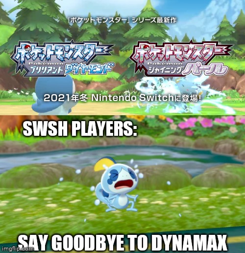 stop remake gen 4 or sobble cry | SWSH PLAYERS:; SAY GOODBYE TO DYNAMAX | image tagged in pokemon,stop | made w/ Imgflip meme maker
