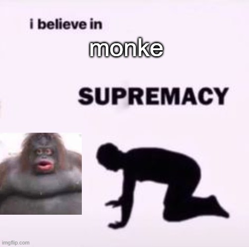 Return to monke or praise monke | monke | image tagged in i believe in supremacy,monke,stinky,jesus christ | made w/ Imgflip meme maker