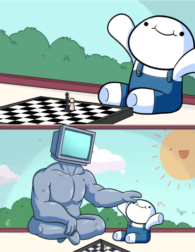 Kid beating computer at chess Blank Meme Template