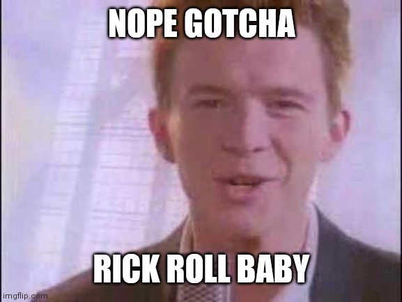 rick roll | NOPE GOTCHA RICK ROLL BABY | image tagged in rick roll | made w/ Imgflip meme maker