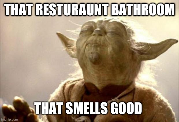yoda smell | THAT RESTURAUNT BATHROOM; THAT SMELLS GOOD | image tagged in yoda smell | made w/ Imgflip meme maker