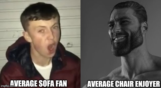 Average Enjoyer meme | AVERAGE SOFA FAN AVERAGE CHAIR ENJOYER | image tagged in average enjoyer meme | made w/ Imgflip meme maker