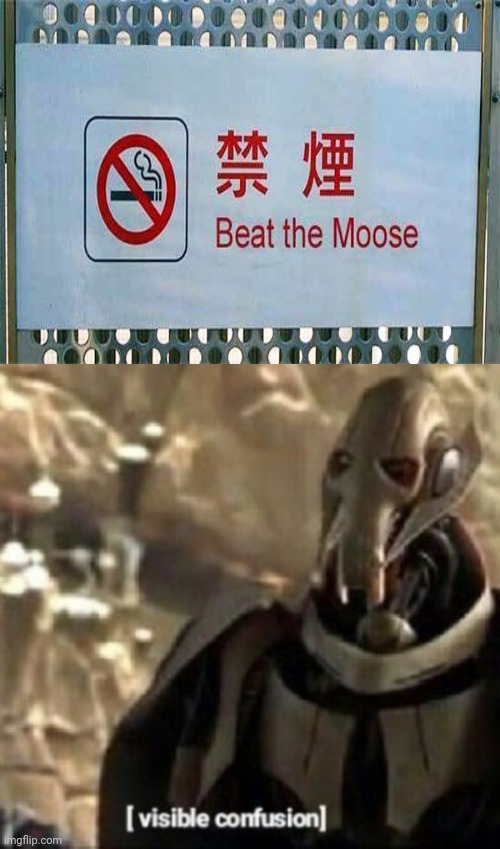 Fail: Beat the moose; no smoking sign | image tagged in grievous visible confusion,you had one job,memes,fails,fail,no smoking | made w/ Imgflip meme maker