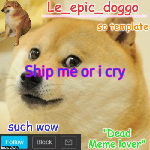 Le_epic_doggo's dead meme temp | Ship me or i cry | image tagged in le_epic_doggo's dead meme temp | made w/ Imgflip meme maker