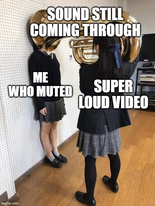 If this were to happen, then there's clearly a problem | SOUND STILL COMING THROUGH; ME WHO MUTED; SUPER LOUD VIDEO | image tagged in girl putting tuba on girl's head | made w/ Imgflip meme maker