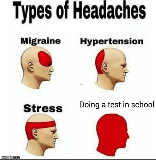 Types of Headaches meme | Doing a test in school | image tagged in types of headaches meme | made w/ Imgflip meme maker