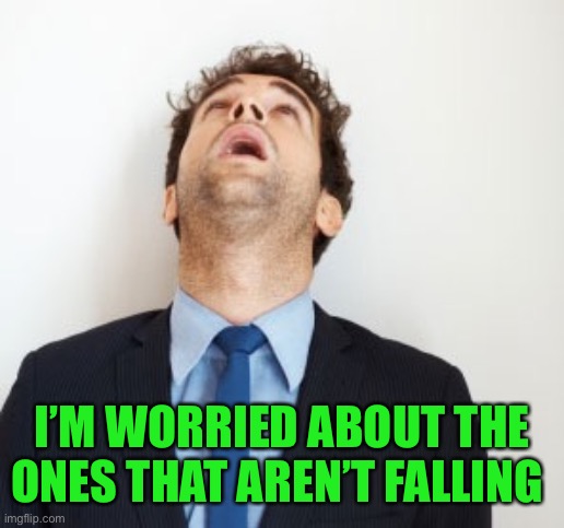 Guy looking up | I’M WORRIED ABOUT THE ONES THAT AREN’T FALLING | image tagged in guy looking up | made w/ Imgflip meme maker