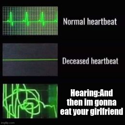 fnf be like on song Monster | Hearing:And then im gonna eat your girlfriend | image tagged in heartbeat rate | made w/ Imgflip meme maker