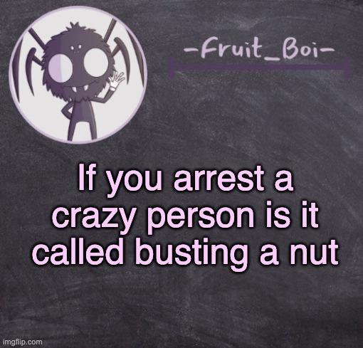 t e m p l a t e | If you arrest a crazy person is it called busting a nut | image tagged in t e m p l a t e | made w/ Imgflip meme maker