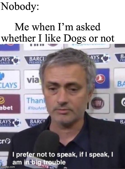 “Runs away” | Nobody:; Me when I’m asked whether I like Dogs or not | image tagged in i prefer not to speak if i speak i am in big trouble | made w/ Imgflip meme maker