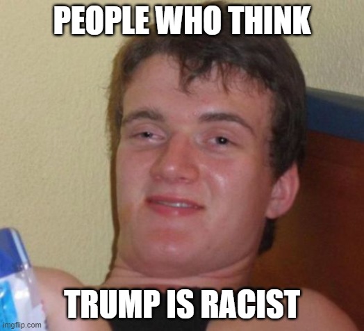 10 Guy | PEOPLE WHO THINK; TRUMP IS RACIST | image tagged in memes,10 guy | made w/ Imgflip meme maker