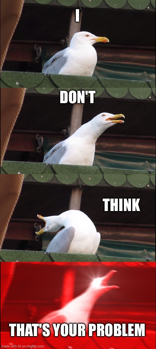 Inhaling Seagull Meme | I; DON'T; THINK; THAT'S YOUR PROBLEM | image tagged in memes,inhaling seagull | made w/ Imgflip meme maker