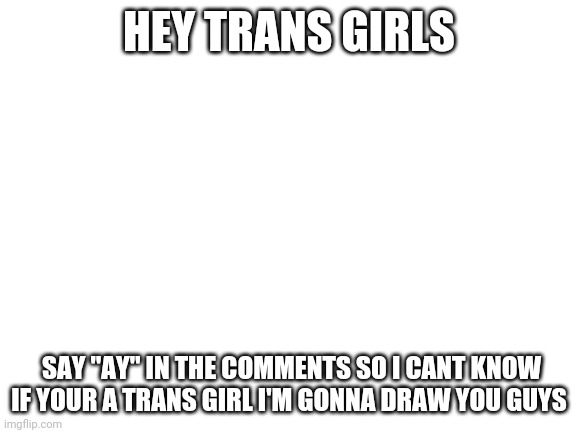 Weee | HEY TRANS GIRLS; SAY "AY" IN THE COMMENTS SO I CANT KNOW IF YOUR A TRANS GIRL I'M GONNA DRAW YOU GUYS | image tagged in blank white template | made w/ Imgflip meme maker