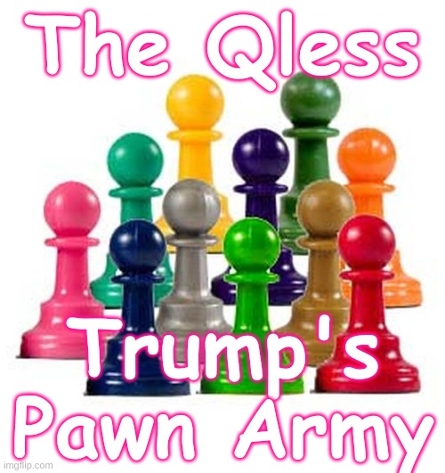 Qanon - Qless - Trump's Pawn Army | The Qless; Trump's Pawn Army | image tagged in trump,qanon,terrorism,republican,florida,election | made w/ Imgflip meme maker