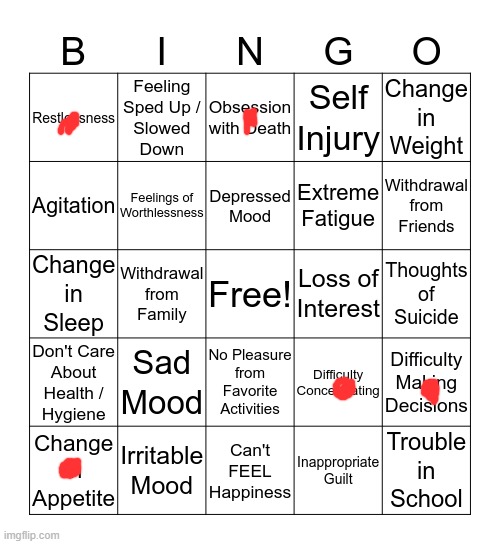 probs not depressed | image tagged in depression bingo 1 | made w/ Imgflip meme maker