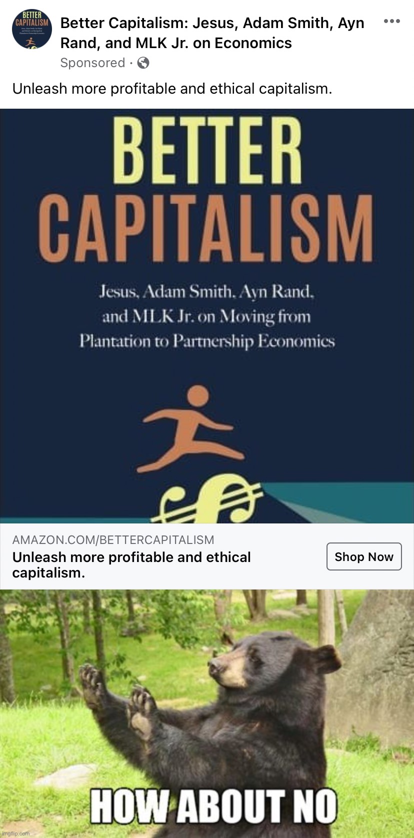 I thought to myself “surely, this must be a fake book cover” | image tagged in better capitalism,memes,how about no bear | made w/ Imgflip meme maker
