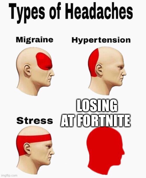 Losing is embracing | LOSING AT FORTNITE | image tagged in types of headaches | made w/ Imgflip meme maker