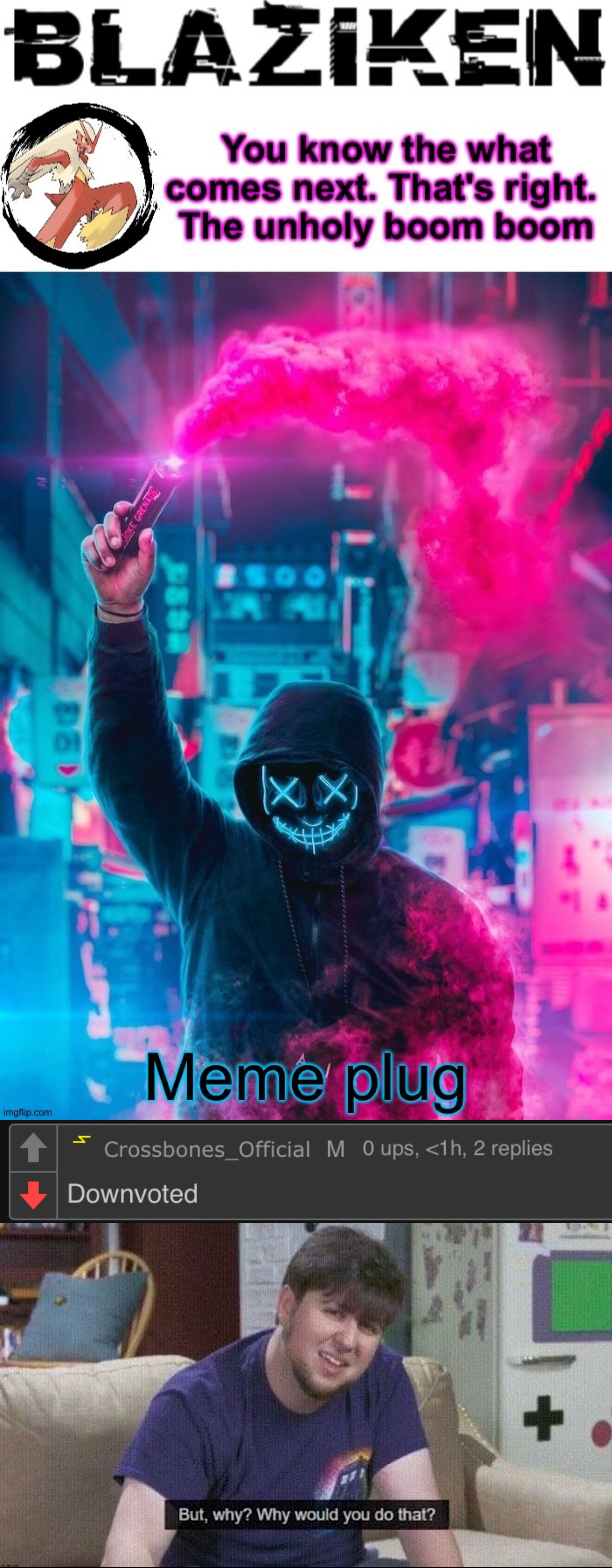 All I said was meme plug | image tagged in but why why would you do that | made w/ Imgflip meme maker