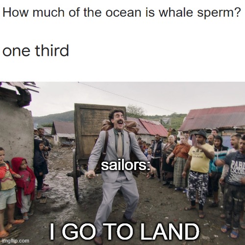 Great now i hate water | sailors:; I GO TO LAND | image tagged in borat i go to america | made w/ Imgflip meme maker