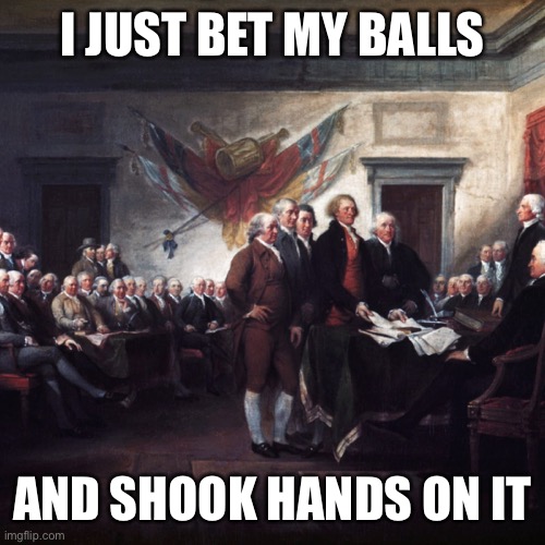 The Real Meaning of the Declaration of Independence | I JUST BET MY BALLS; AND SHOOK HANDS ON IT | image tagged in declaration of independence | made w/ Imgflip meme maker