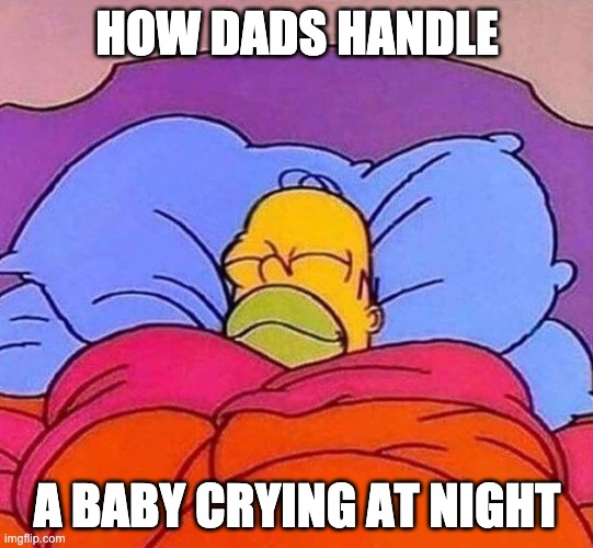 truth | HOW DADS HANDLE; A BABY CRYING AT NIGHT | image tagged in homer simpson sleeping peacefully | made w/ Imgflip meme maker