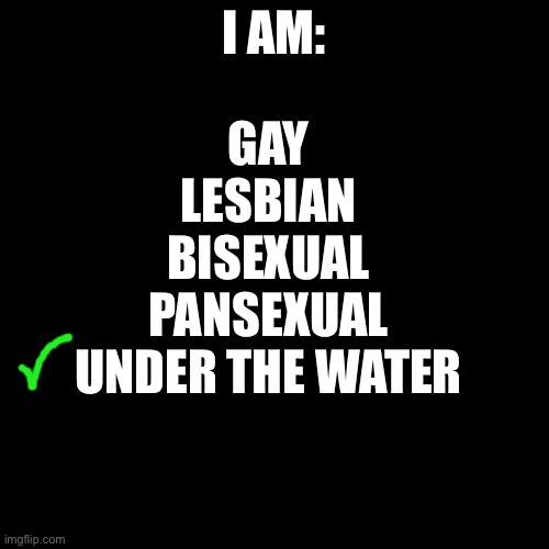 Please help me. | I AM:; GAY
LESBIAN
BISEXUAL
PANSEXUAL
UNDER THE WATER | image tagged in memes,blank transparent square | made w/ Imgflip meme maker