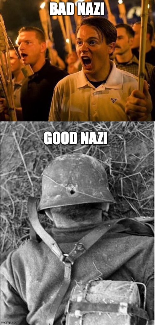 BAD NAZI; GOOD NAZI | image tagged in triggered neo nazi,dead nazi german wwii ww2 | made w/ Imgflip meme maker