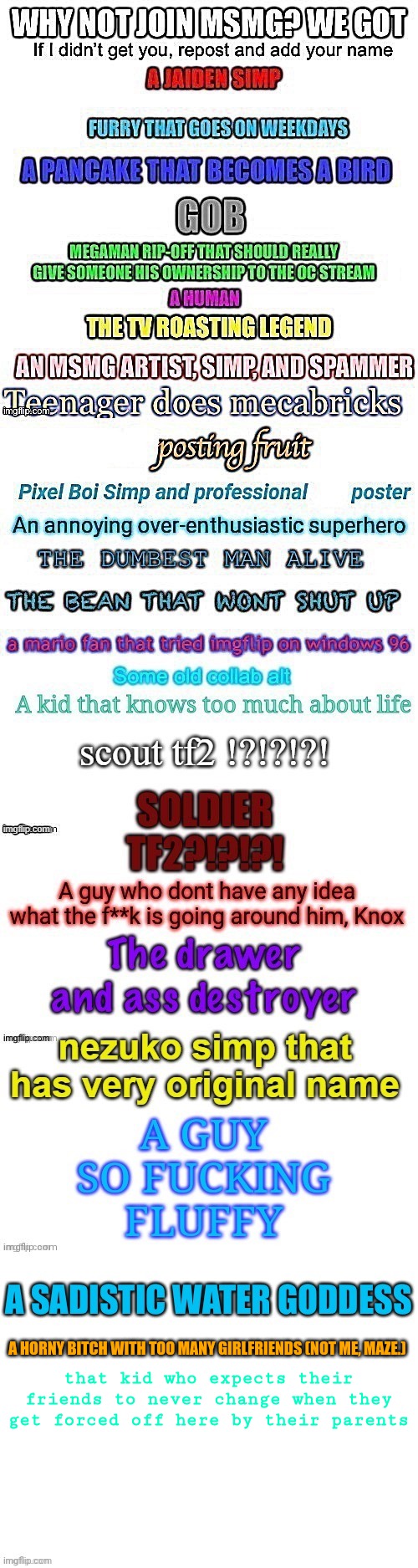 A HORNY BITCH WITH TOO MANY GIRLFRIENDS (NOT ME, MAZE.); that kid who expects their friends to never change when they get forced off here by their parents | made w/ Imgflip meme maker