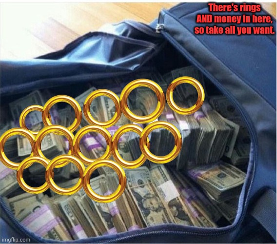 Money bag | There's rings AND money in here, so take all you want. | image tagged in money bag | made w/ Imgflip meme maker