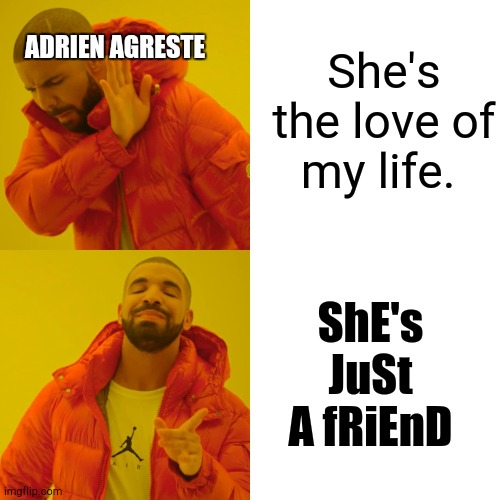 Miraculous Ladybug fans anywhere??? | She's the love of my life. ADRIEN AGRESTE; ShE's JuSt A fRiEnD | image tagged in memes,drake hotline bling | made w/ Imgflip meme maker