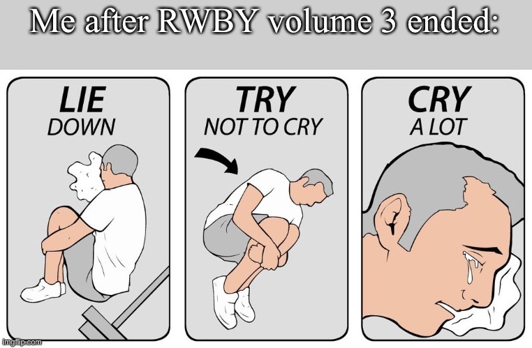 It was so sad. | Me after RWBY volume 3 ended: | image tagged in try not to cry,anime,rwby,anime meme,sad,the feels | made w/ Imgflip meme maker