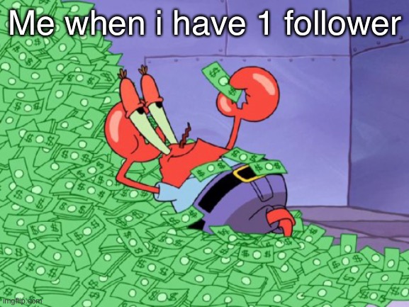 omg!!!!! | Me when i have 1 follower | image tagged in mr krabs money | made w/ Imgflip meme maker
