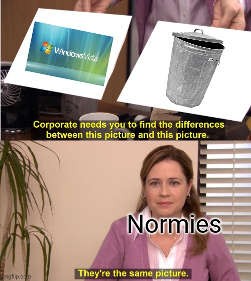 Windows Vista is still better than Windows ME! | Normies | image tagged in memes,they're the same picture,windows vista,the office,windows,normies | made w/ Imgflip meme maker