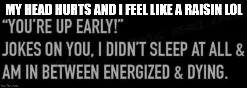 morning | MY HEAD HURTS AND I FEEL LIKE A RAISIN LOL | made w/ Imgflip meme maker