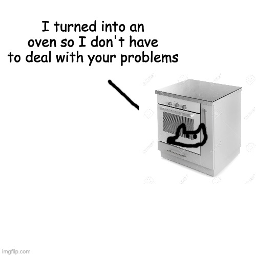 Blank Transparent Square Meme | I turned into an oven so I don't have to deal with your problems | image tagged in memes,blank transparent square | made w/ Imgflip meme maker